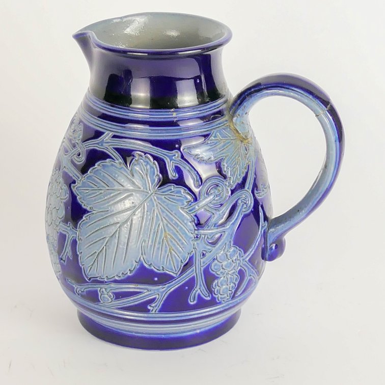 Vintage Krumeich-Remmy Betschdorf Salt Glazed Cobalt Blue Pitcher