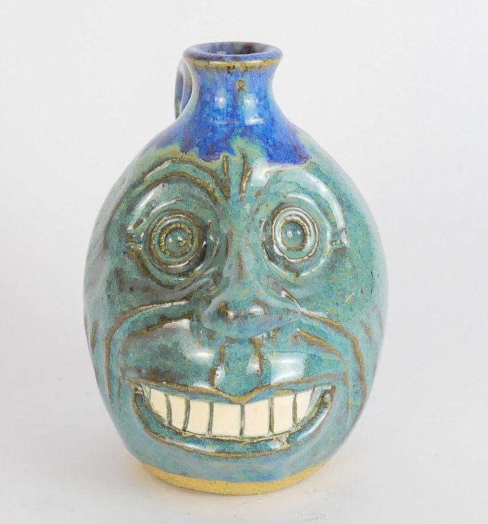 Kentucky Artist Robert Brigl Face Jug with Teal Glaze