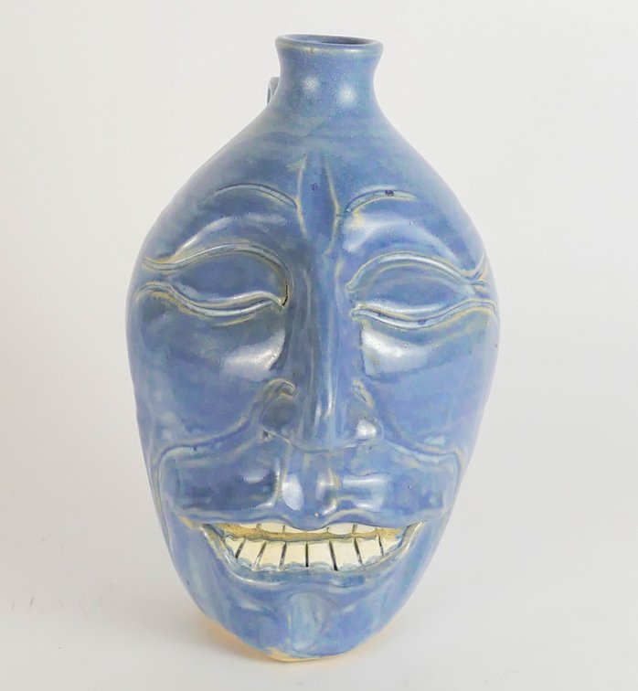 Kentucky Artist Robert Brigl Face Jug with Blue Glaze