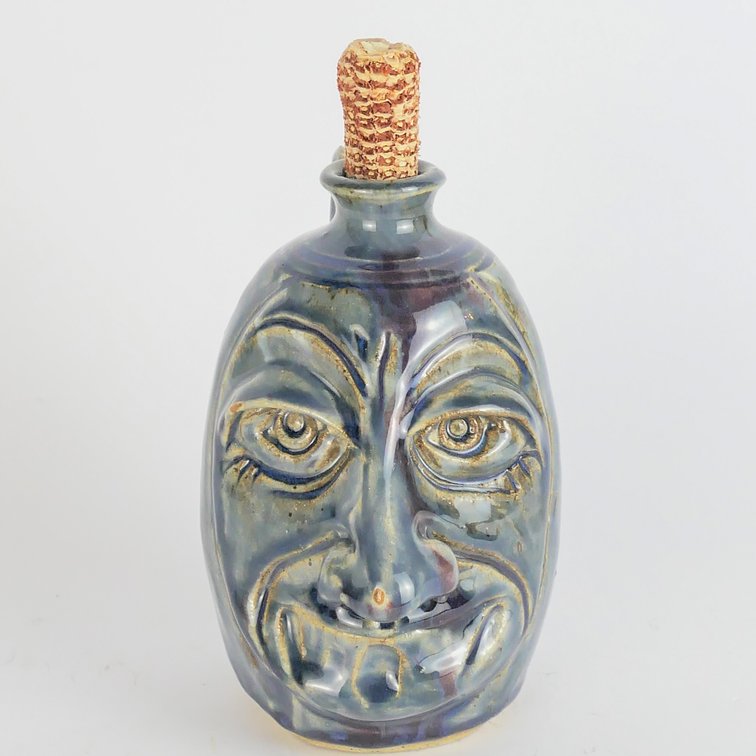 Kentucky Artist Robert Brigl Face Jug with Dark Blue Glaze