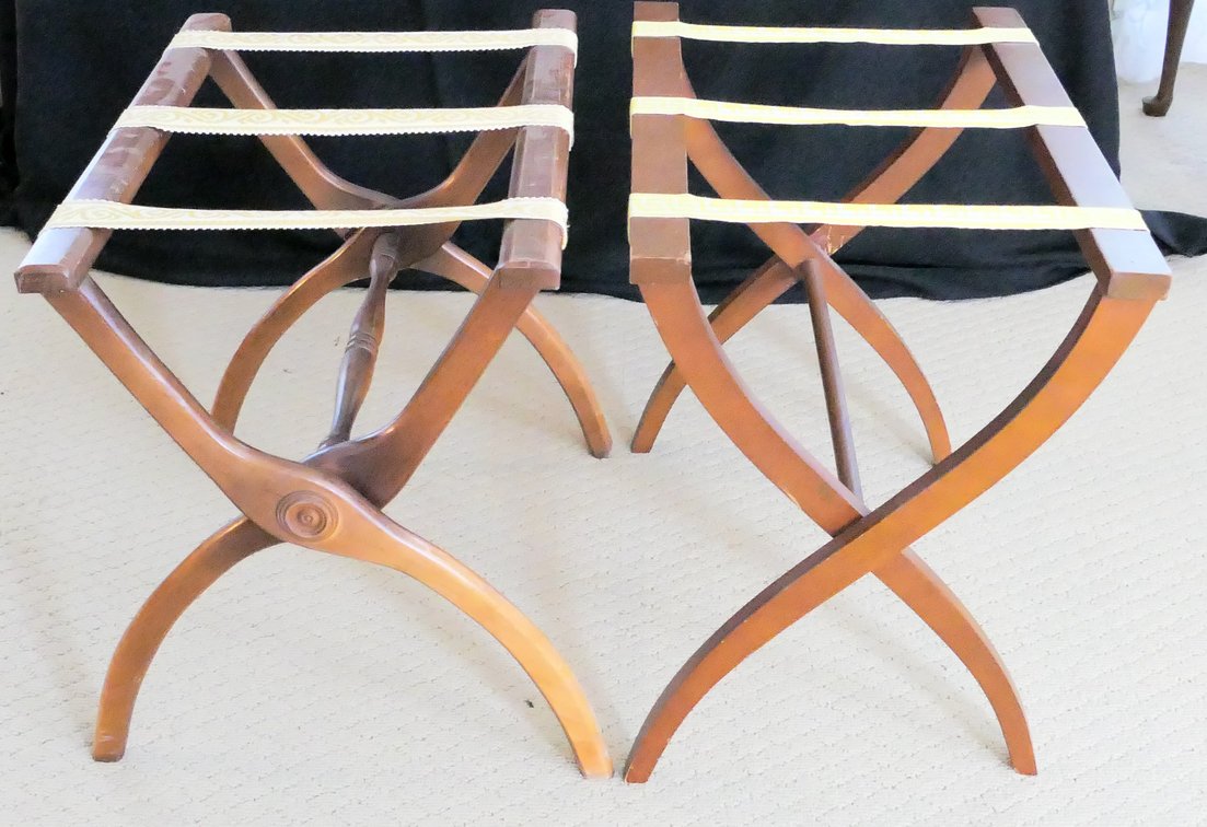 Pair of Mid Century Modern Folding Cherry Luggage Racks