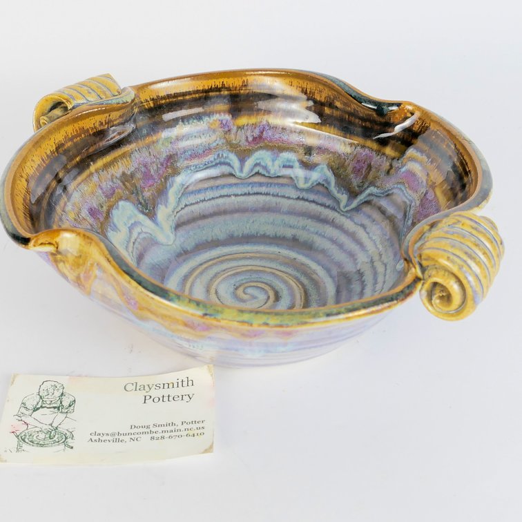Studio Pottery Handled Spiral Bowl