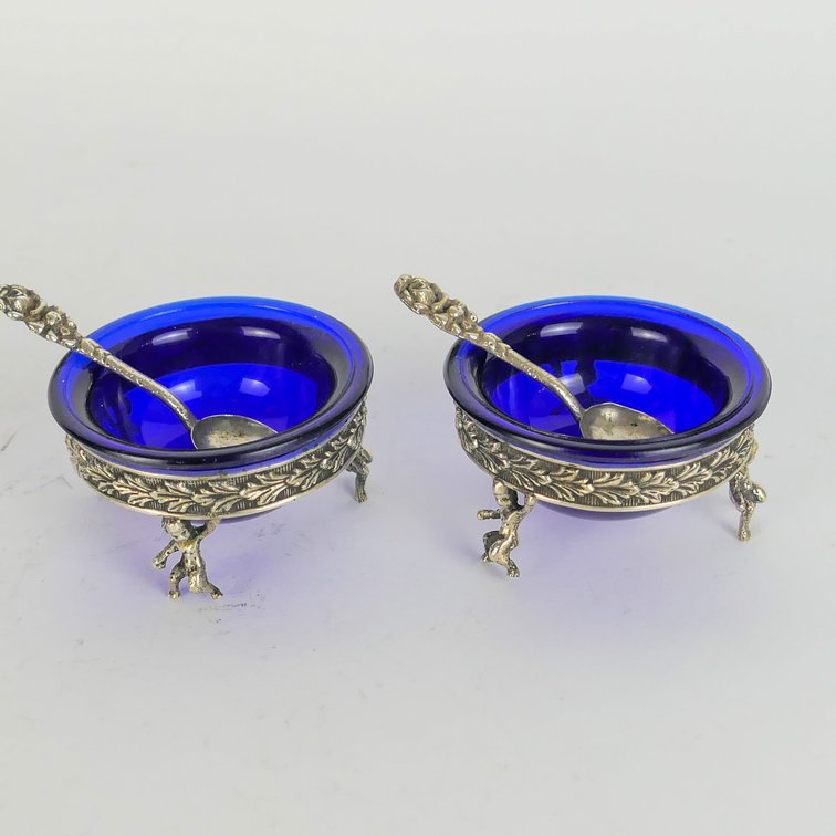 800 Silver Salt Cellars and Spoons