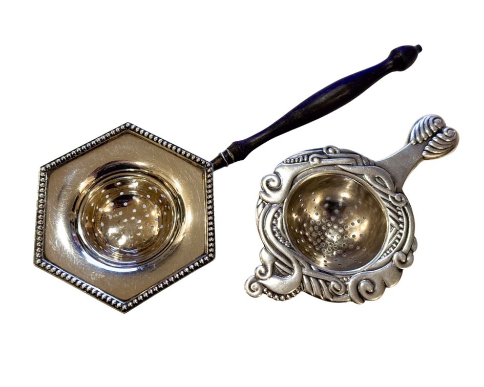 Two Silver Tea Strainers
