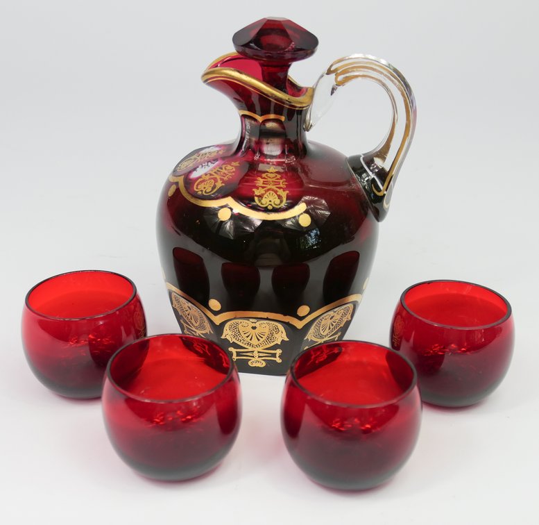 Bohemian Style Ruby Red Glass Decanter Set
