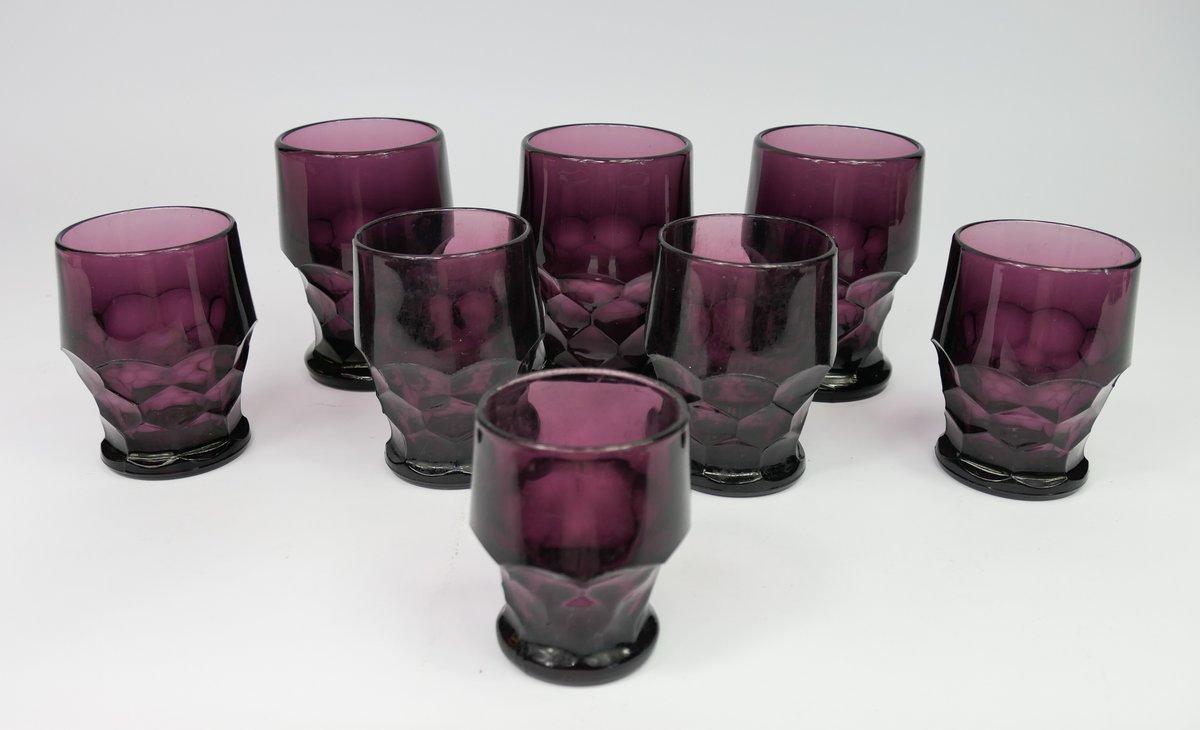 Eight Amethyst Purple Viking Glass Drinking Glasses