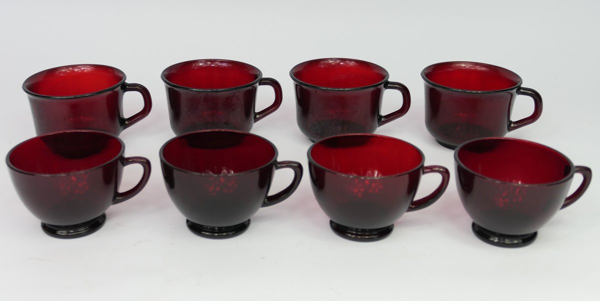 Eight Ruby Red Cups with Handles