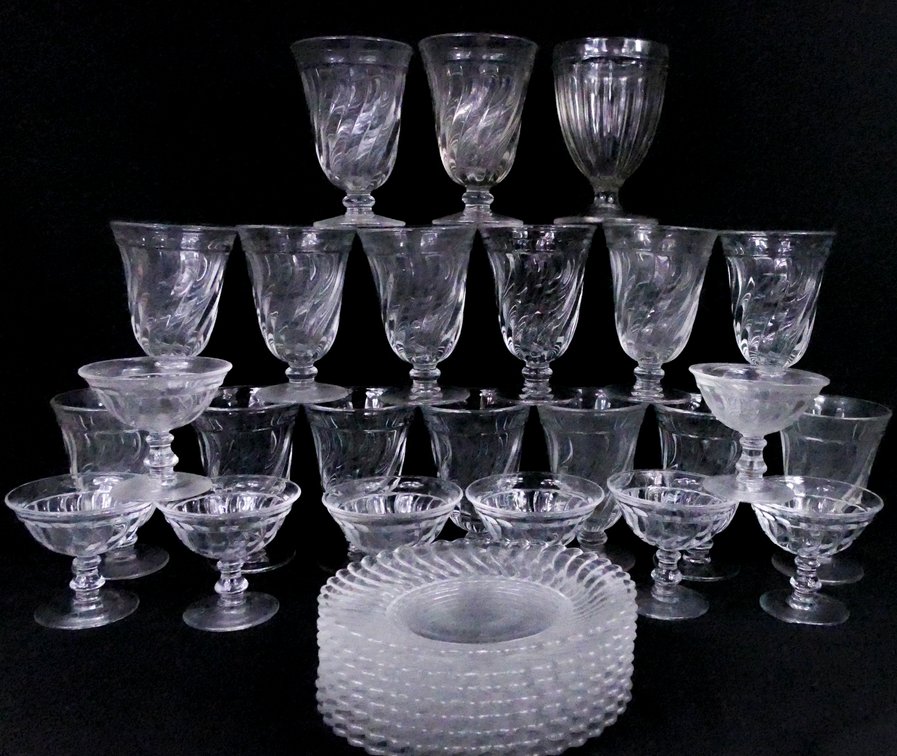 Fostoria Style Swirl Design Footed Glassware