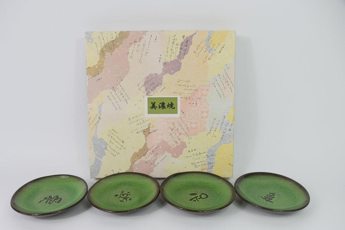 Four Japanese Mino Yaki Ware Plates