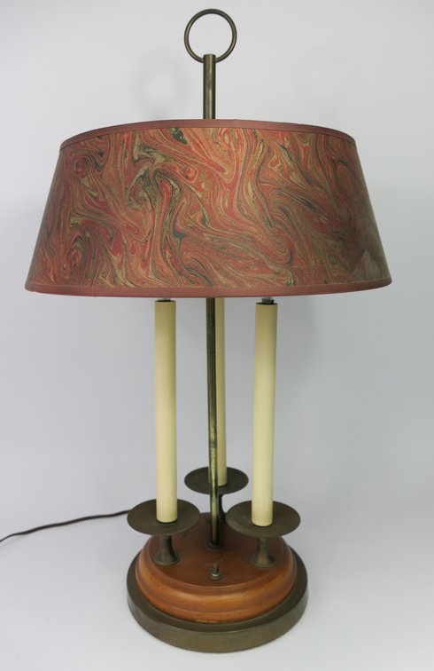 Brass and Wood Bouillotte Candlestick Lamp