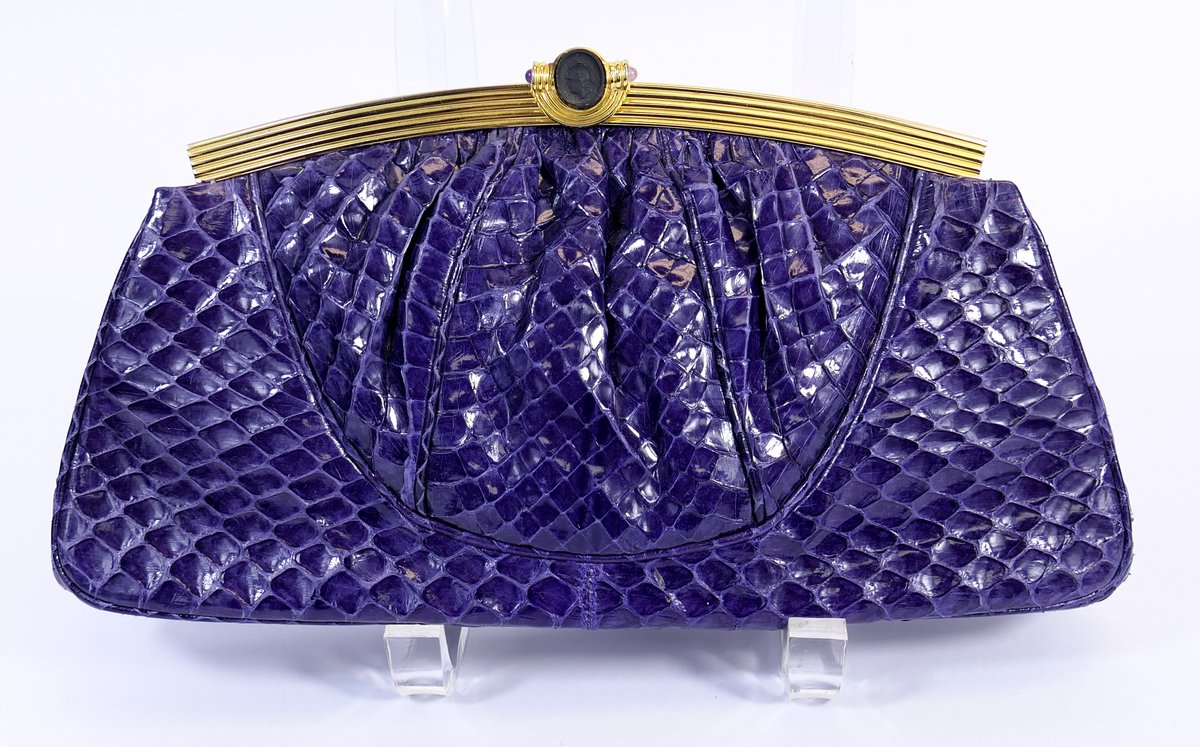 Judith Leiber Purple Snakeskin Clutch Bag