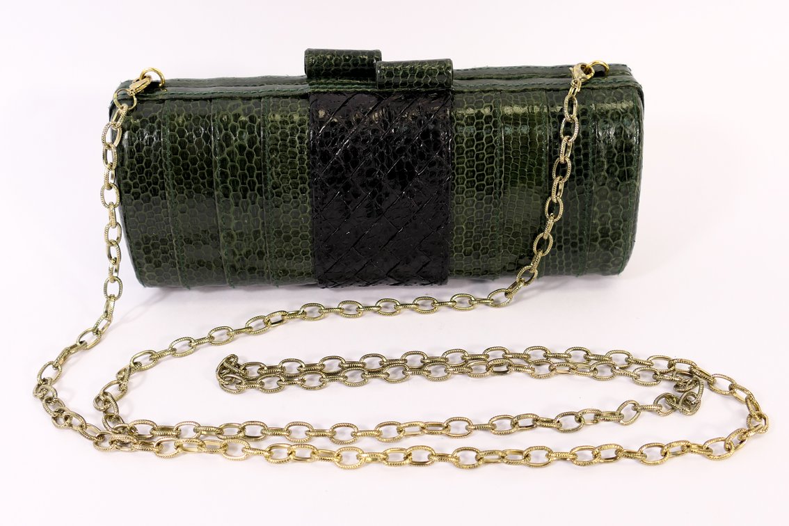 Marjorie Renner Green Snakeskin Clutch
