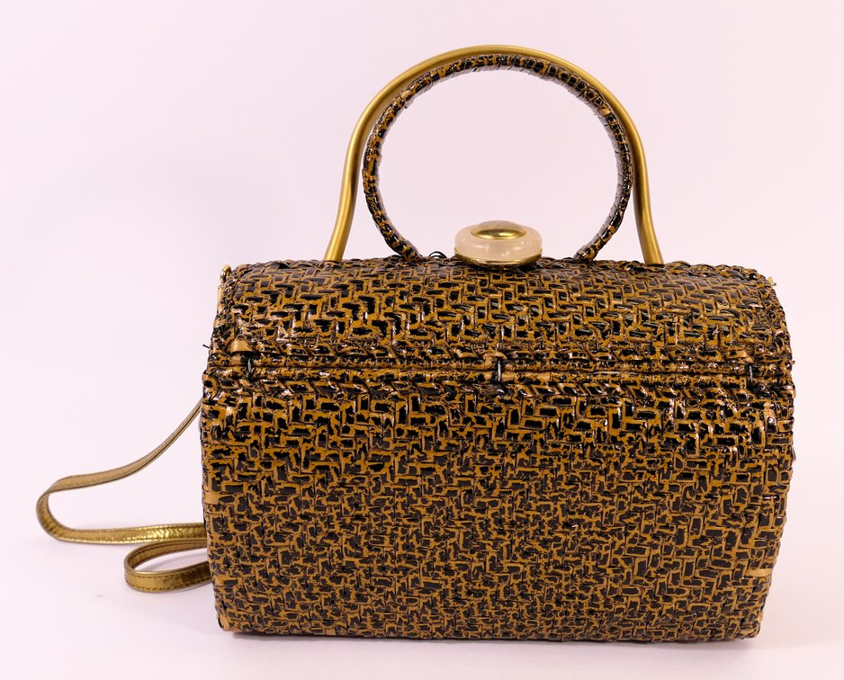 Rodo Brown Lacquered Basket Style Handbag