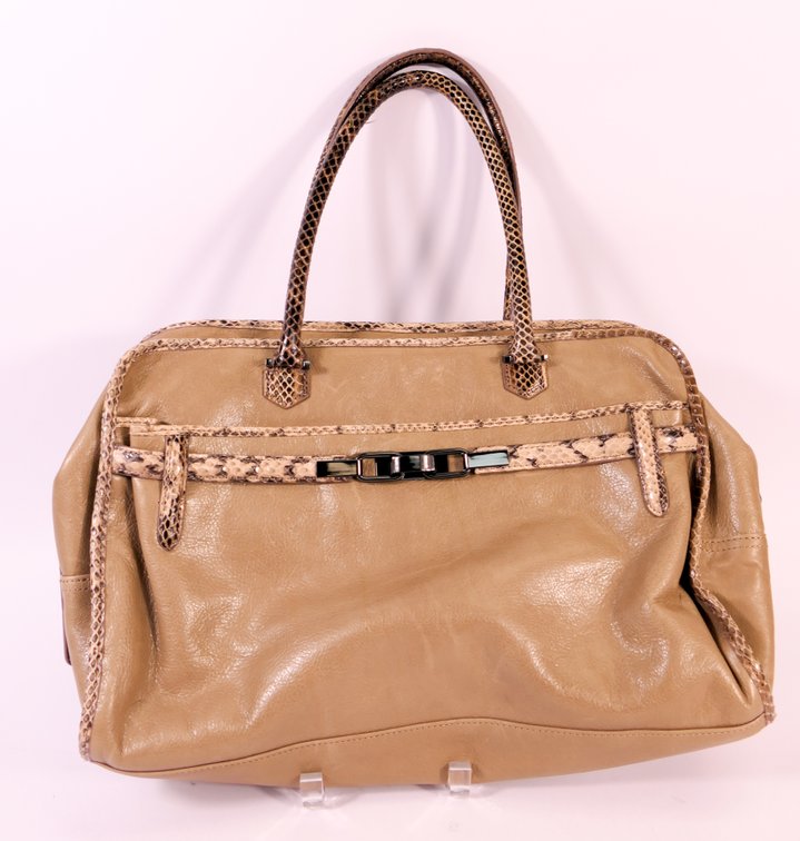 Kotur Beige Shoulder Bag With Snakeskin Accents