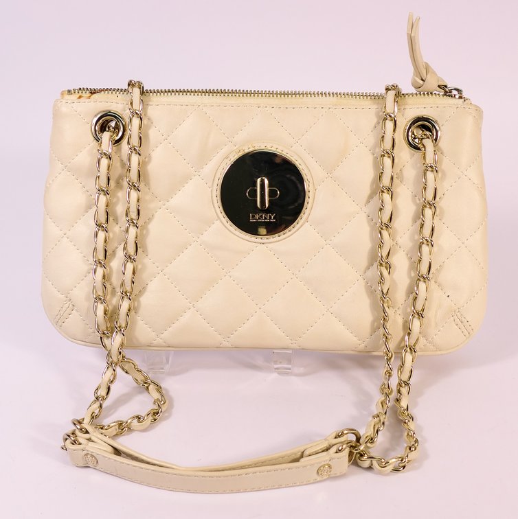 DKNY White Quilted Shoulder Bag