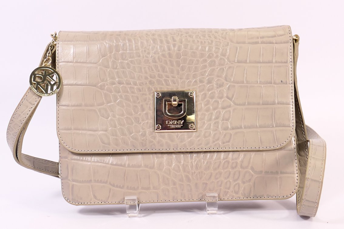 DKNY Grey Lizard Skin Textured Leather Crossbody