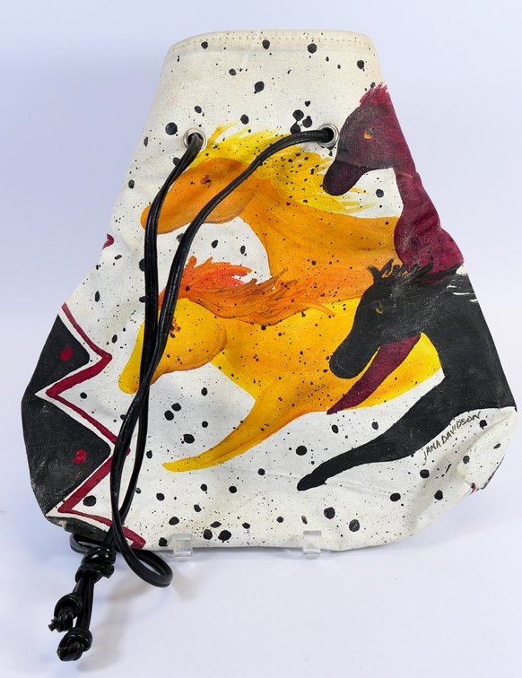 Hand-Painted Horse Motif Drawstring Sack