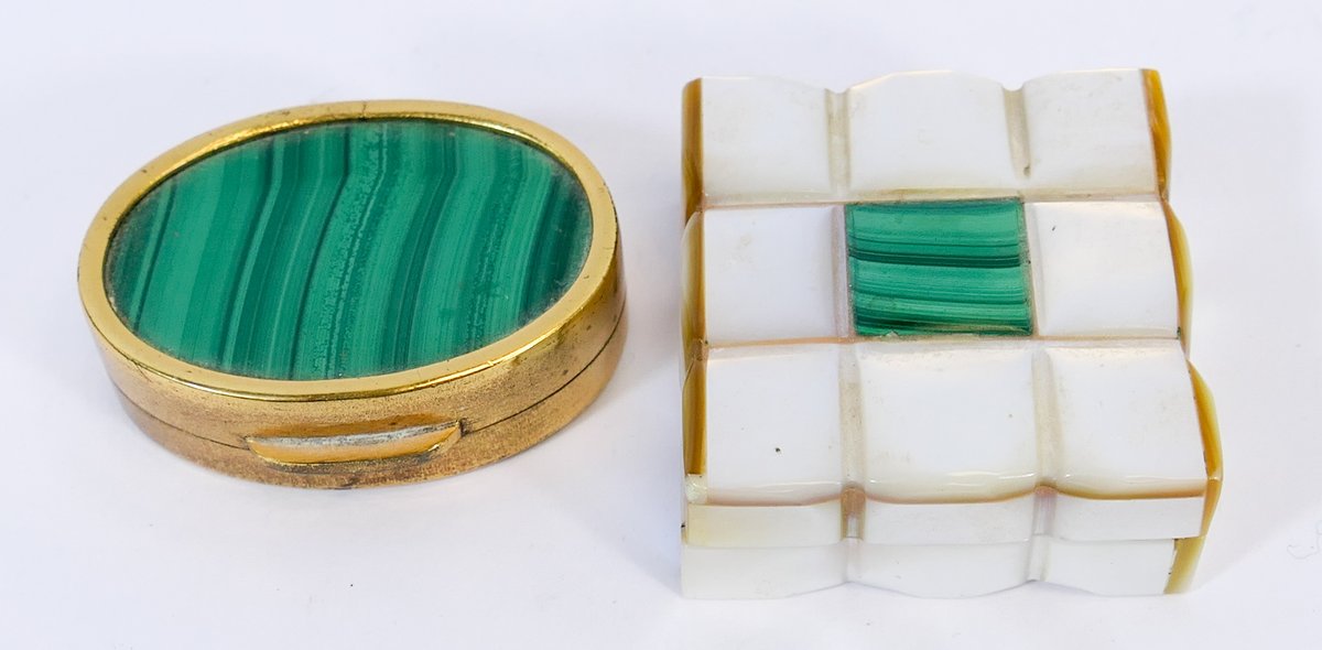 Two Malachite Pill Boxes