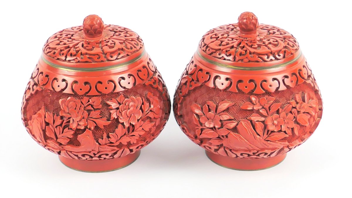 Two Cinnabar Covered Ginger Jars