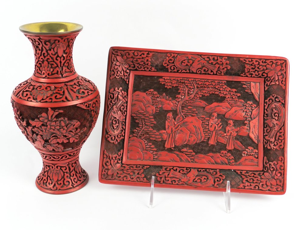 Cinnabar Vase and Tray