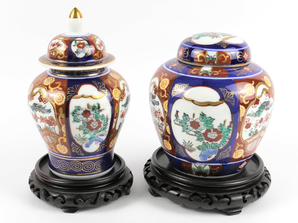 Two Lidded Gold Imari Ginger Jars