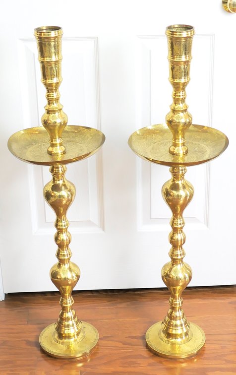 Pair of Tall Brass Candlestick Holders