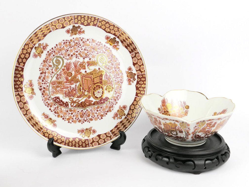 Two Red and Gold Tone Asian Inspired Decorative Dishes