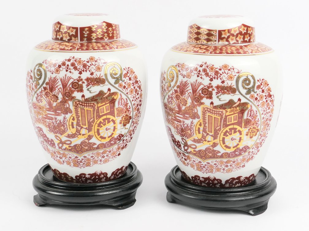 Red and Gold Tone Asian Inspired Decorative Ginger Jars