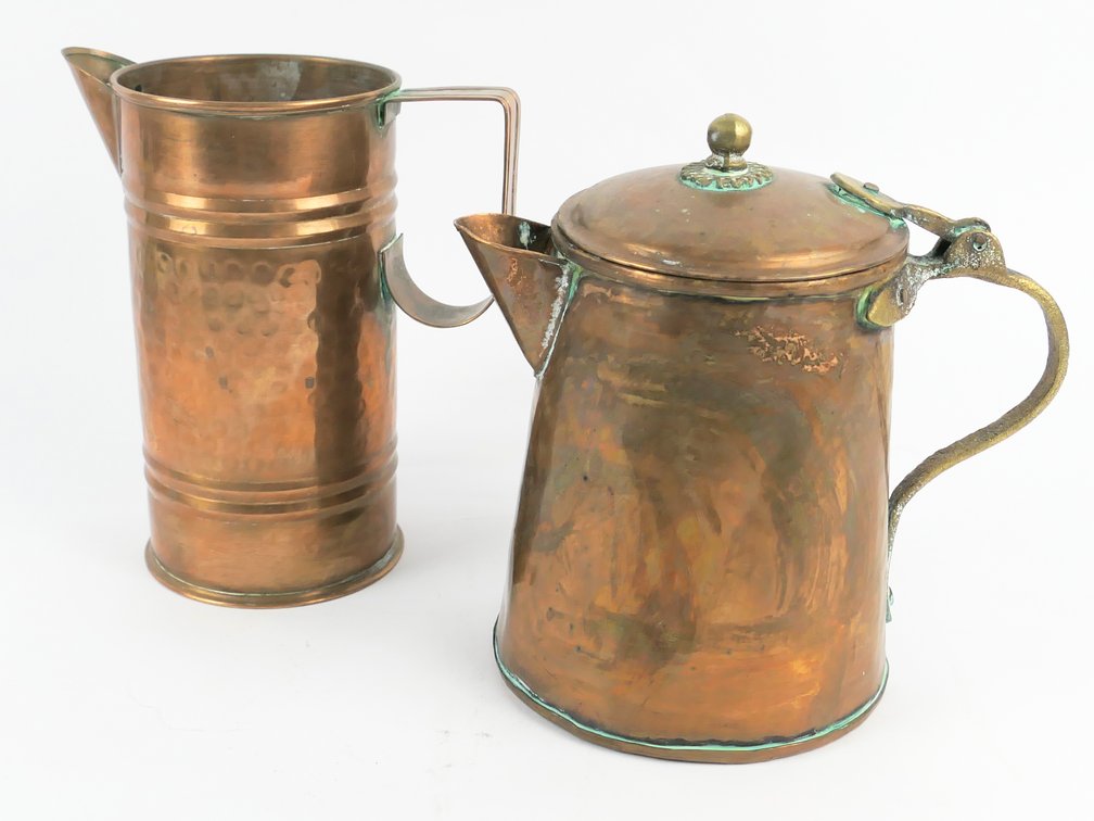 Decorative Copper Coffee Pot and Hammered Copper Pitcher