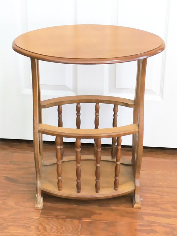 Cherry Finish Oval Side Table Magazine Rack