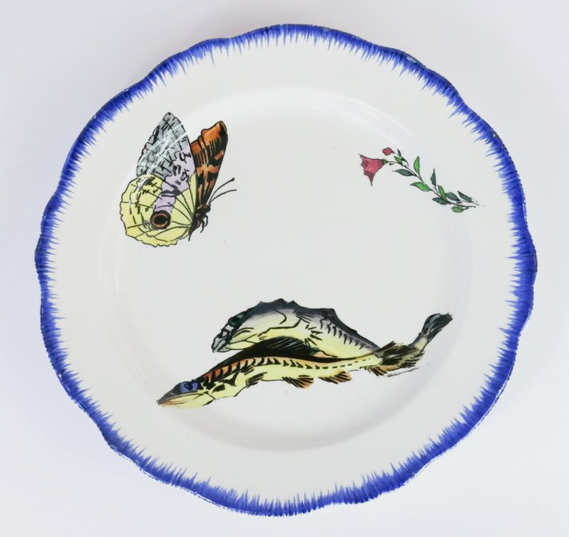 Ernest-Baptiste Leveille Long Fish with Large Butterfly Earthenware Plate