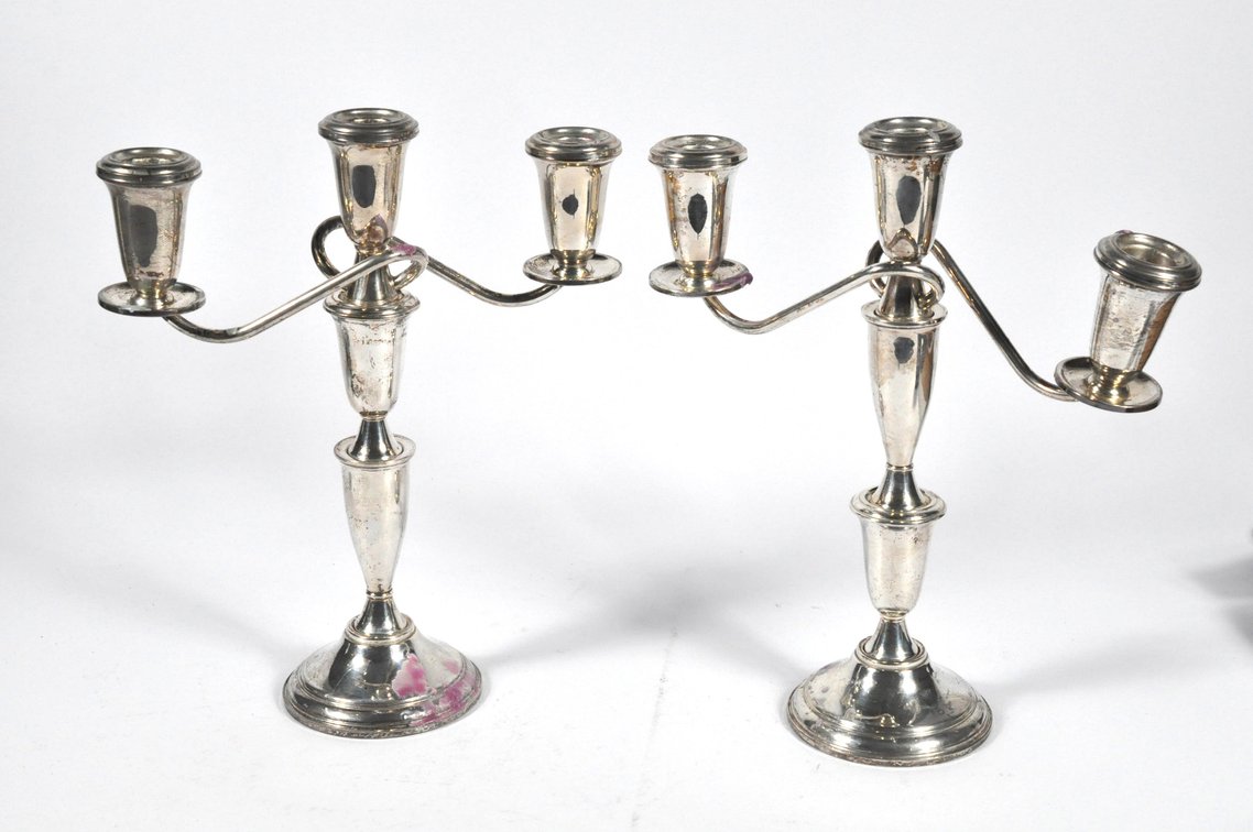 Pair of Sterling Double Armed Candelabras