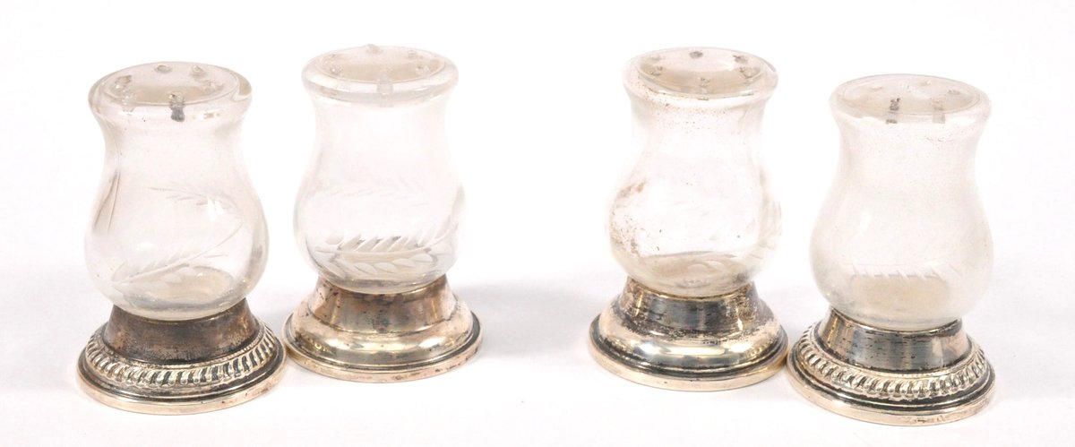 Four Sterling and Glass Salt and Pepper Shakers