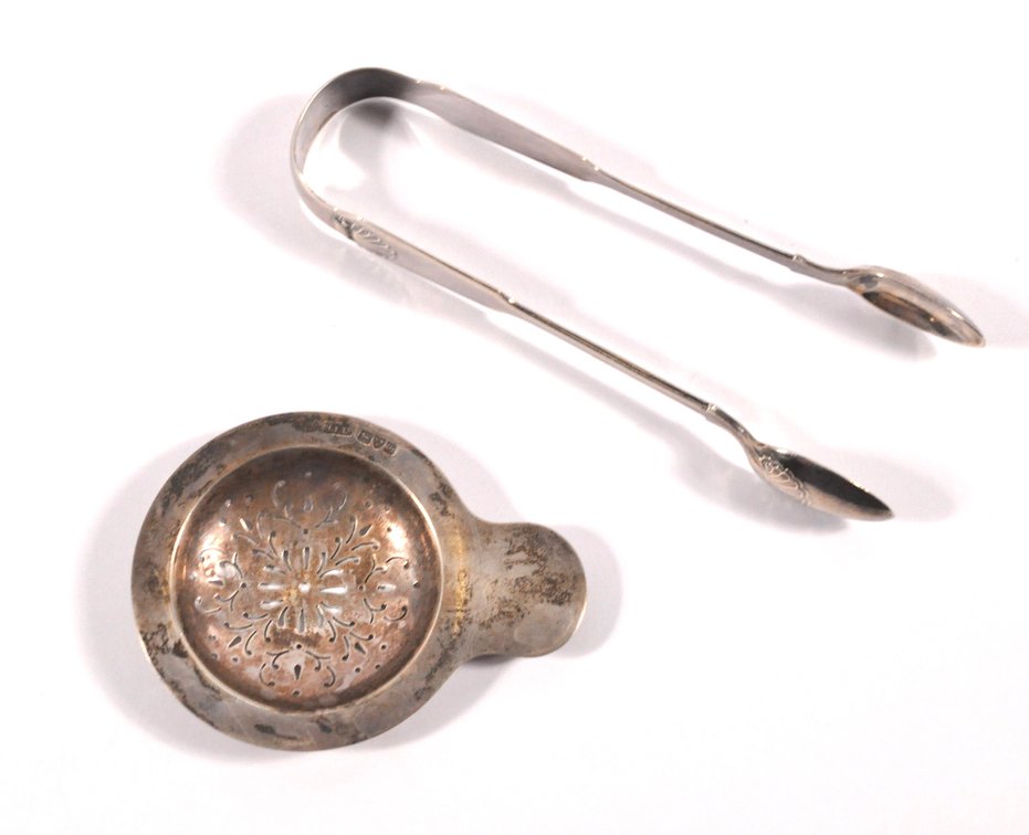 Sterling Tea Strainer and Tongs
