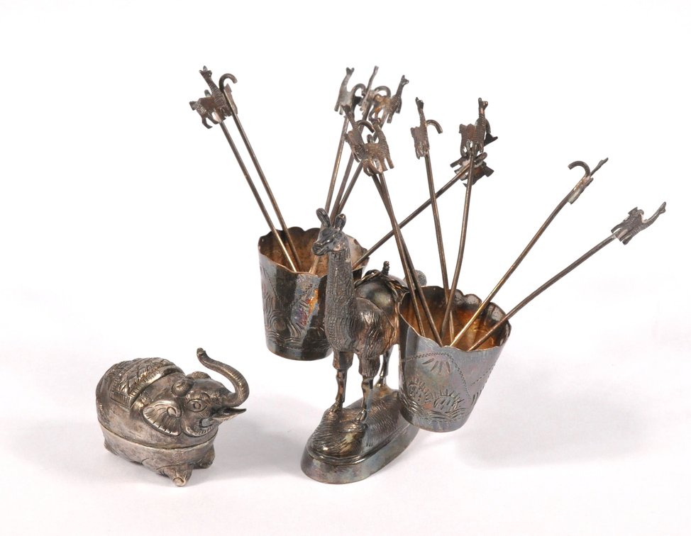 Sterling Trinket Box and Pewter Llama Pick Holder