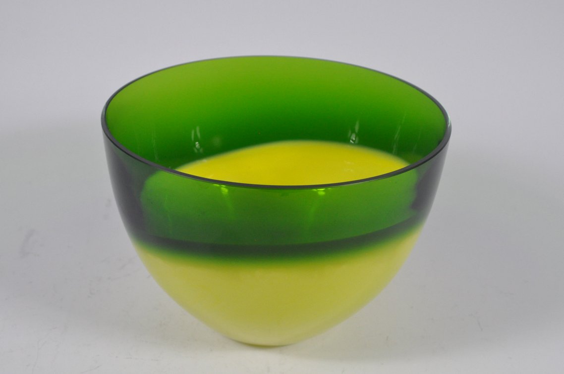 Vintage Murano Style Green and Yellow Bowl