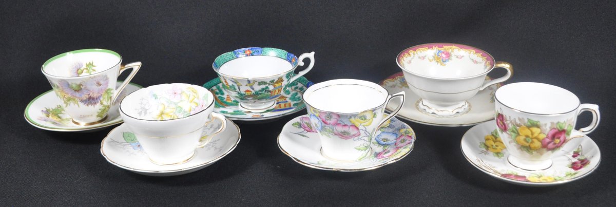 Six Assorted Teacups and Saucers