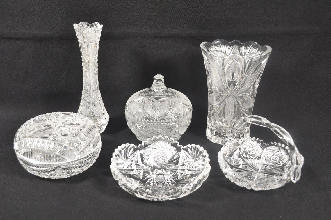 Six Pieces of Cut and Pressed Glass