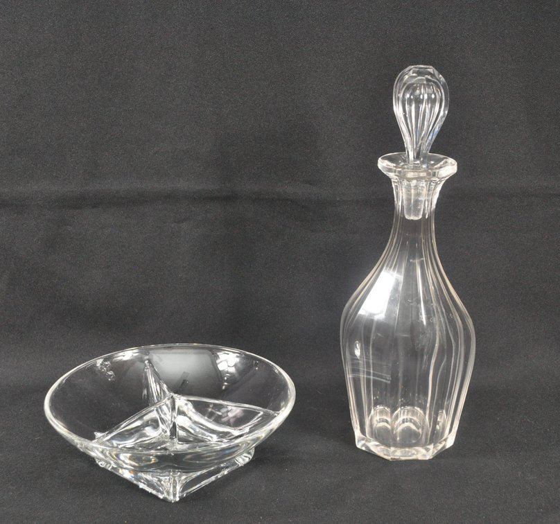 Clear Glass Divided Bowl and Decanter