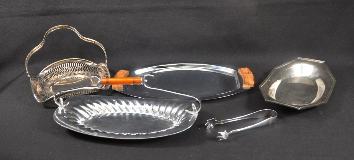 Five Pieces of Silverplate and Other Serving Trays