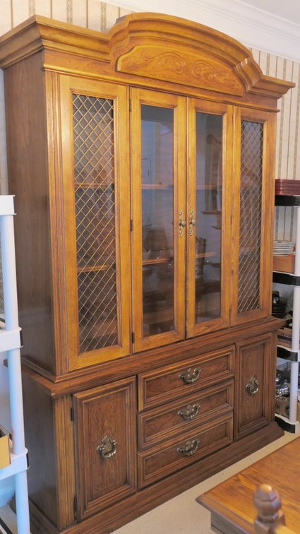 Lenoir House Oak Finish Break Front China Cabinet