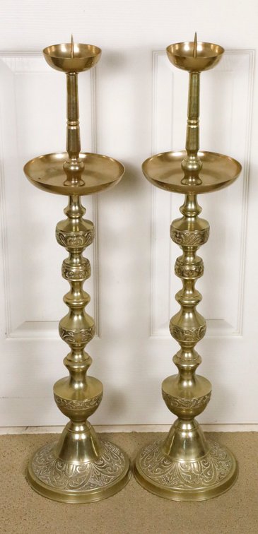Tall Brass Candlestick Pair