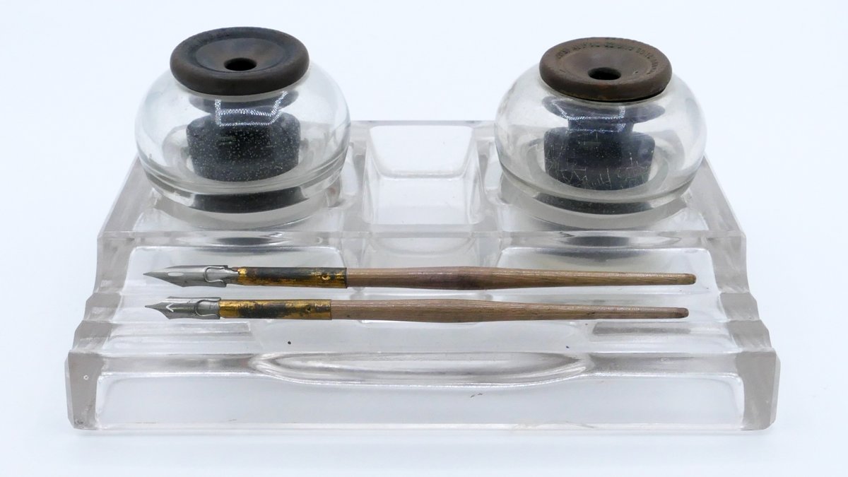 Vintage Double Inkwell Desk Set