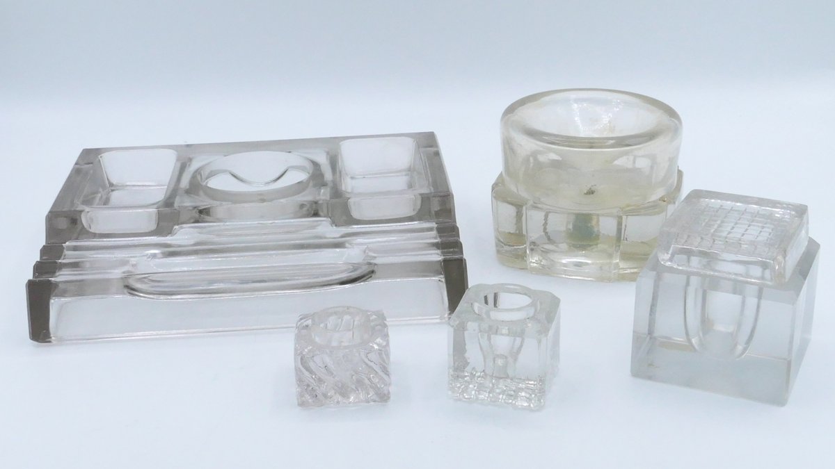 Glass Desk Inkwells and Accessories