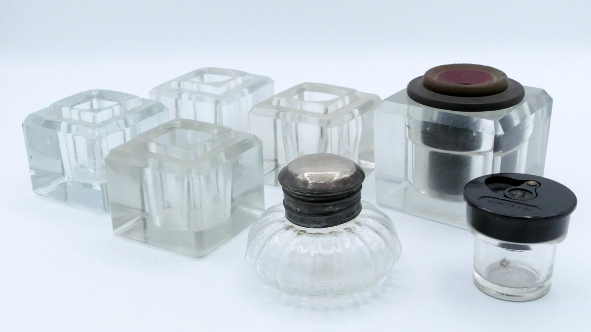 Seven Glass Inkwells
