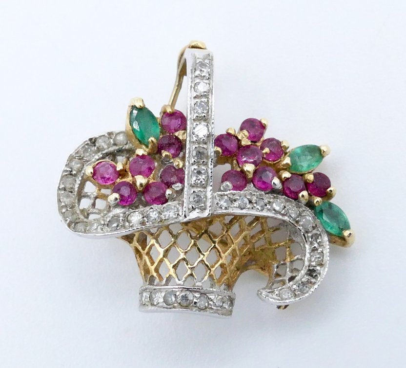 14K Gold Basket Pendant/Brooch