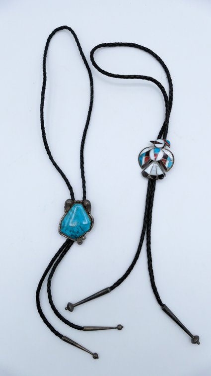 Two Silver Native American Bolo Ties