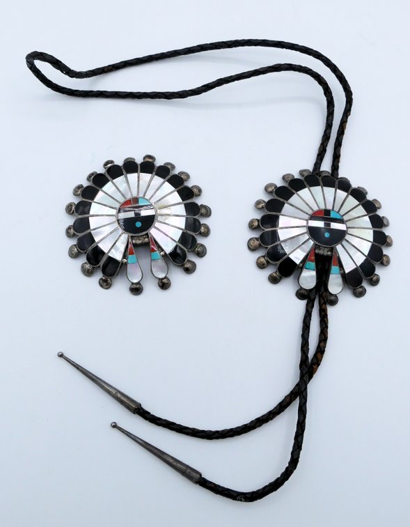 Vintage Sunface Native American Bolo and Belt Buckle
