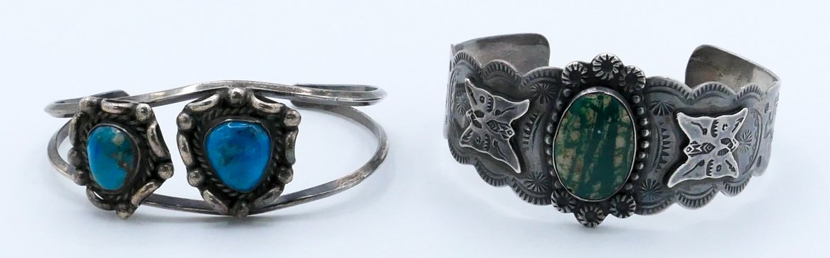 Two Silver Native American Cuff Bracelets