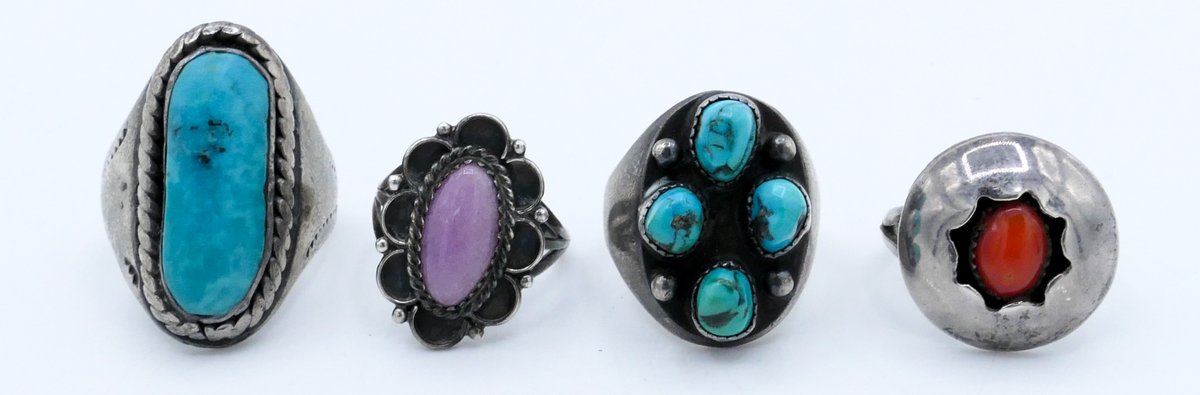 Four Sterling Native American Rings